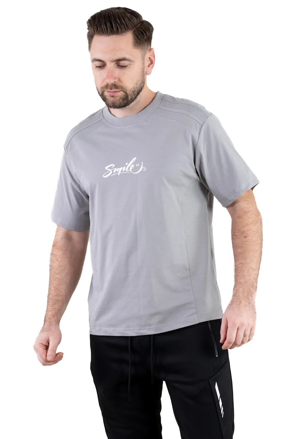 Barbati - Tricou gri oversize Smile