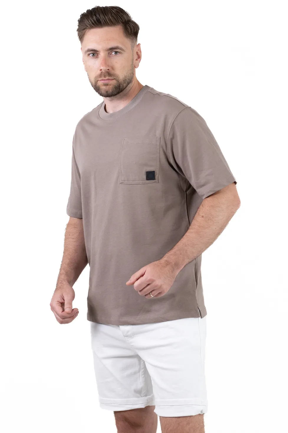 TRICOURI - Tricou oversize kaki bumbac cu buzunar pentru bărbați