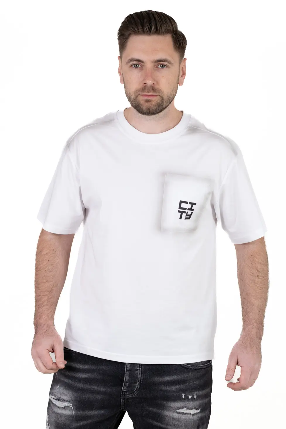 Barbati - Tricou Oversize alb Bărbați – Material Dens cu Logo