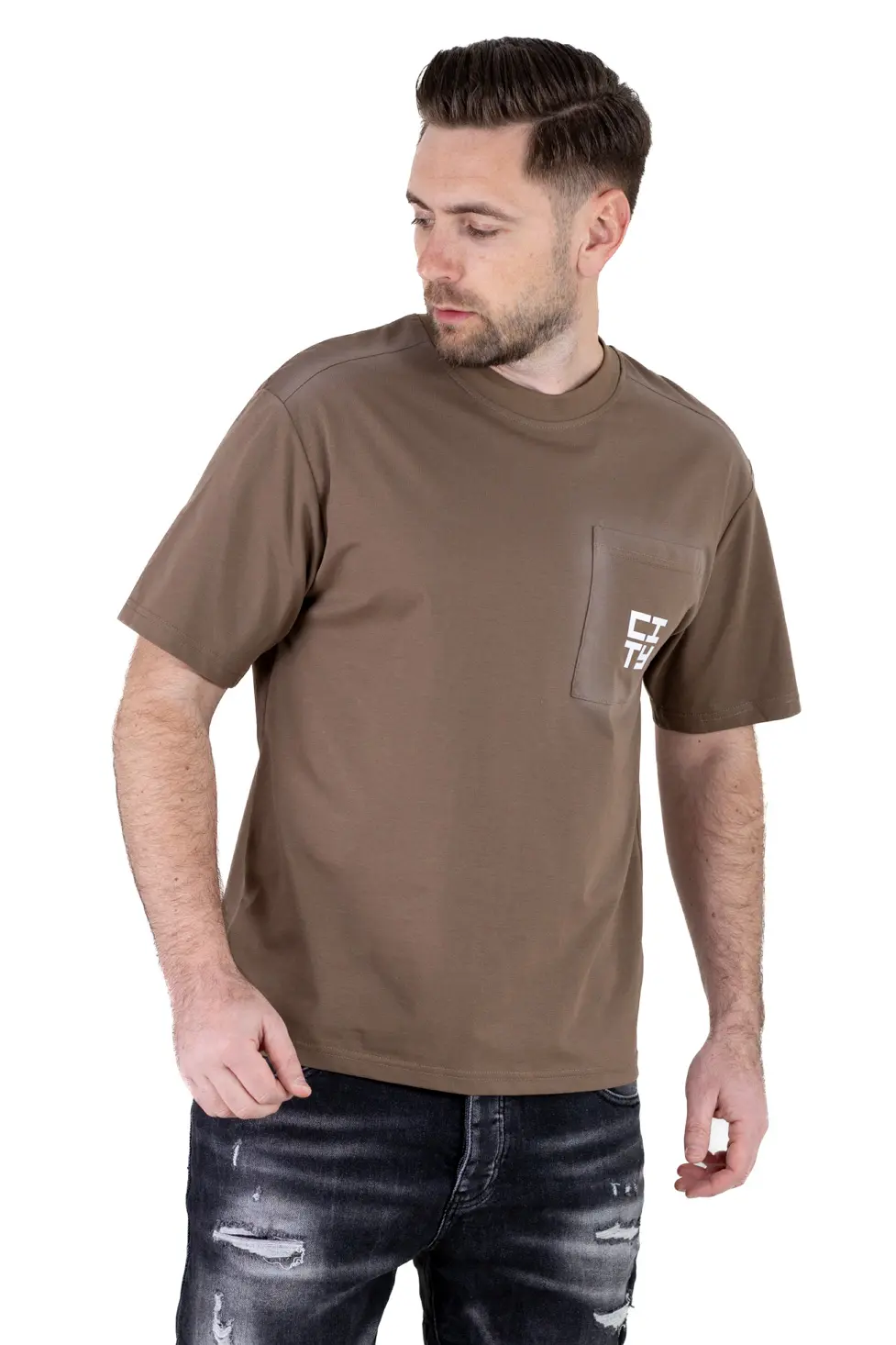 Tricou Oversize maro Bărbați – Material Dens cu Logo [1]