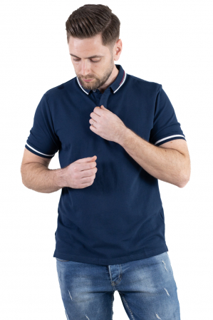 Tricou bleumarin cu guler scurt si 2 nasturi [3]