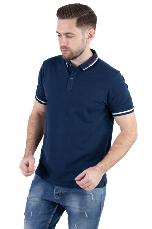 TRICOURI - Tricou bleumarin cu guler scurt si 2 nasturi