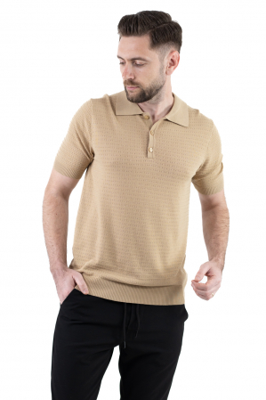 TRICOURI - Tricou polo barbati din tricot crem