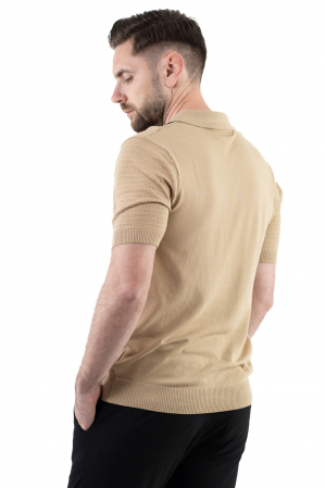 Tricou polo barbati din tricot crem [6]