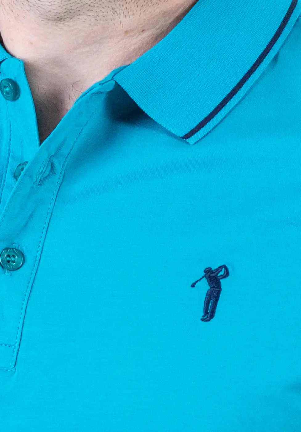 Tricou Polo Bărbați turcoaz, 95% Bumbac cu Lycra, Guler 3 Nasturi, Detalii Contrastante [4]