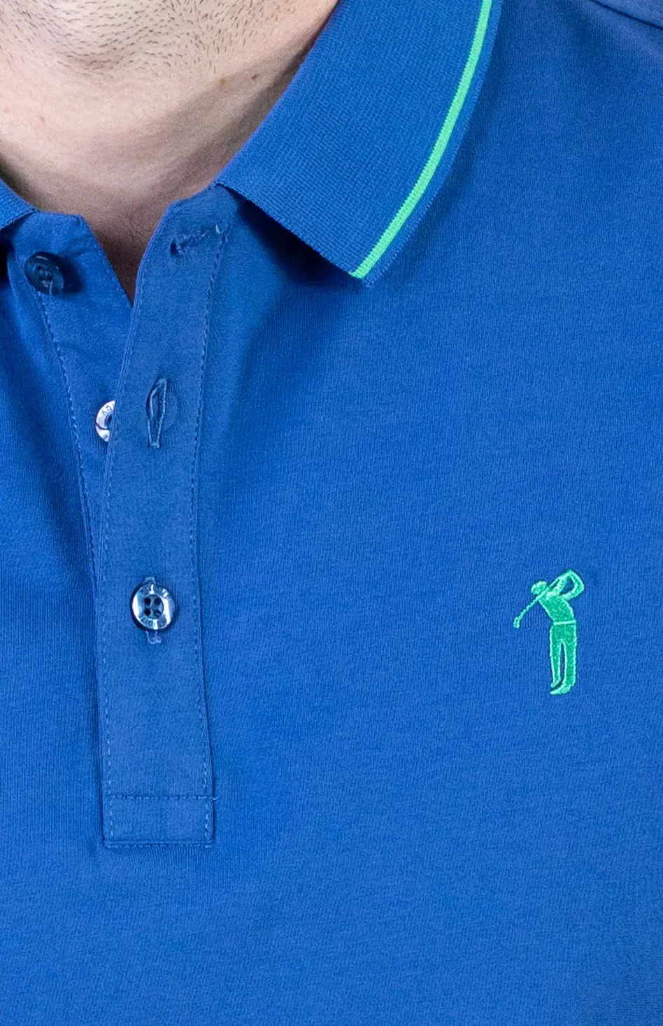 Tricou Polo Bărbați albastru, 95% Bumbac cu Lycra, Guler 3 Nasturi, Detalii Contrastante [3]