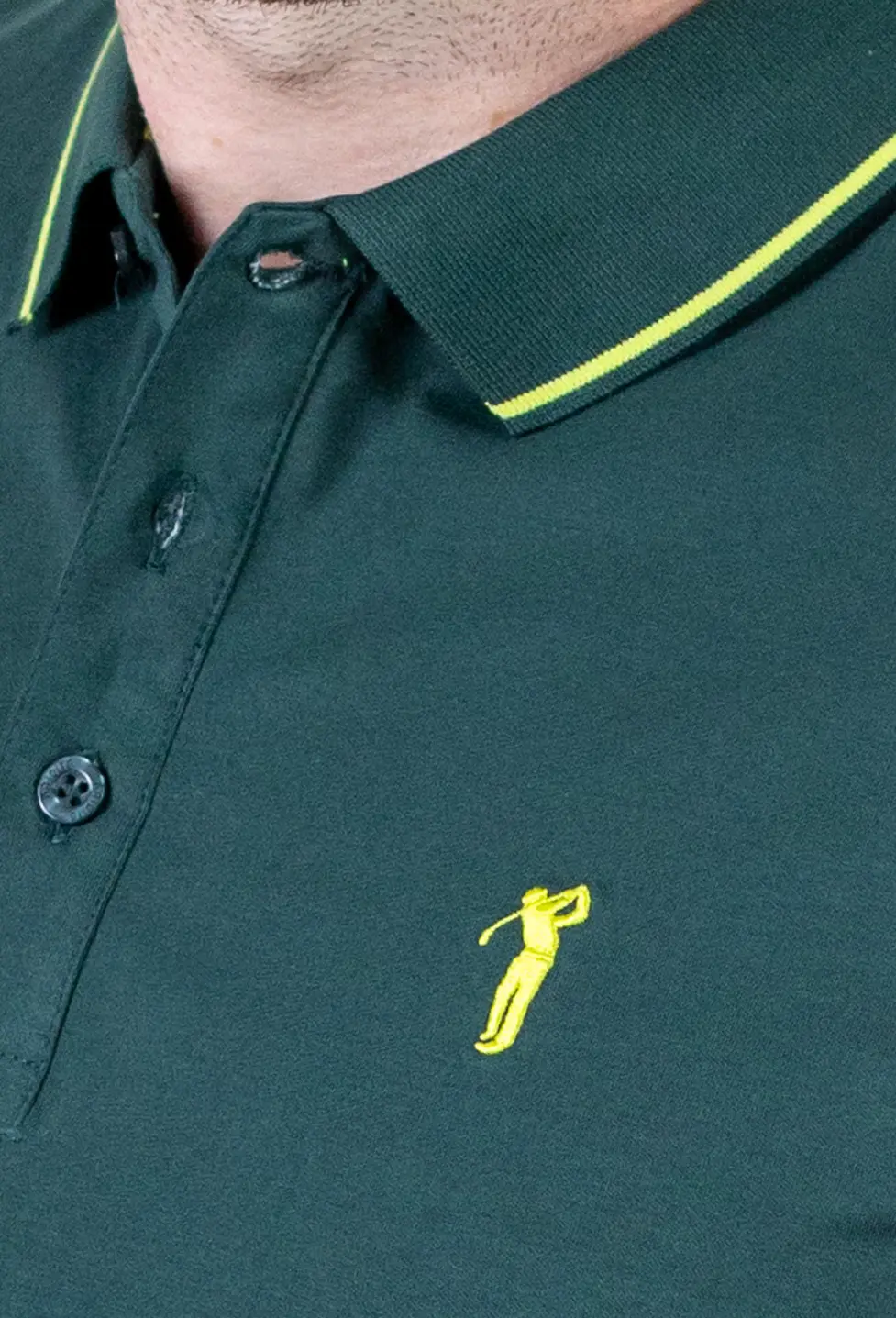 Tricou Polo Bărbați verde inchis, 95% Bumbac cu Lycra, Guler 3 Nasturi, Detalii Contrastante [7]