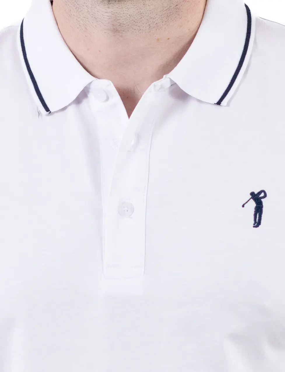 Tricou Polo Bărbați Alb, 95% Bumbac cu Lycra, Guler 3 Nasturi, Detalii Contrastante [3]