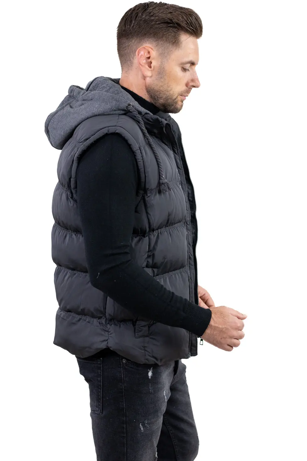 Vestă groasă bărbați cu glugă detașabilă gri închis (antracit) [4]