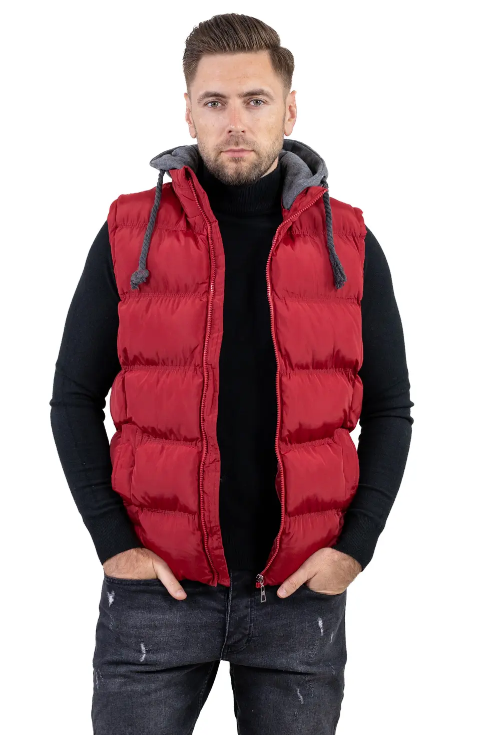 Vestă groasă bărbați cu glugă detașabilă Bordo [8]