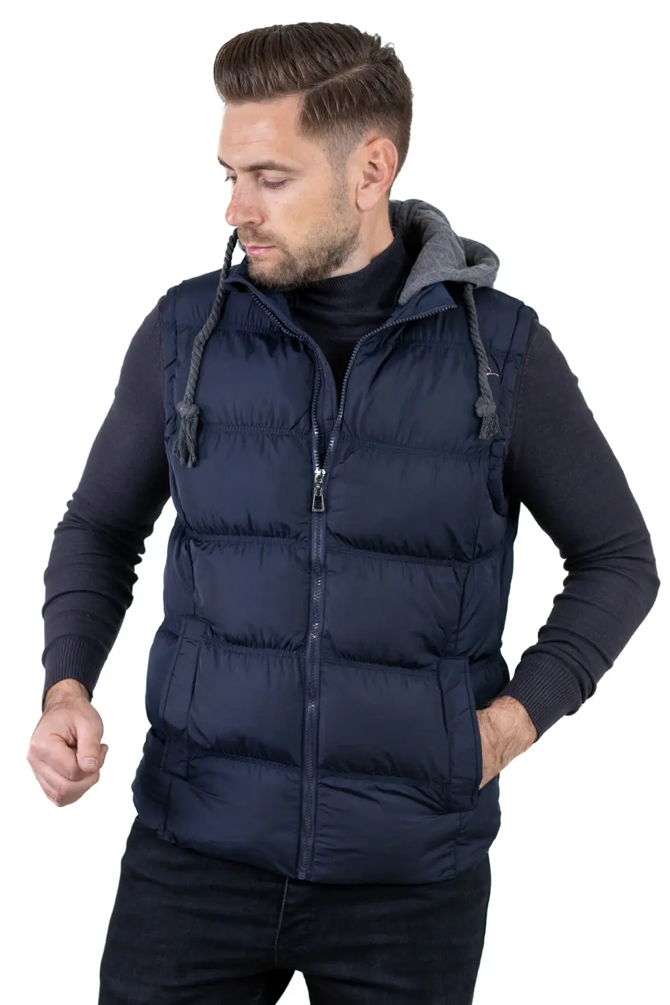 VESTE - Vestă groasă bărbați cu glugă detașabilă bleumarin