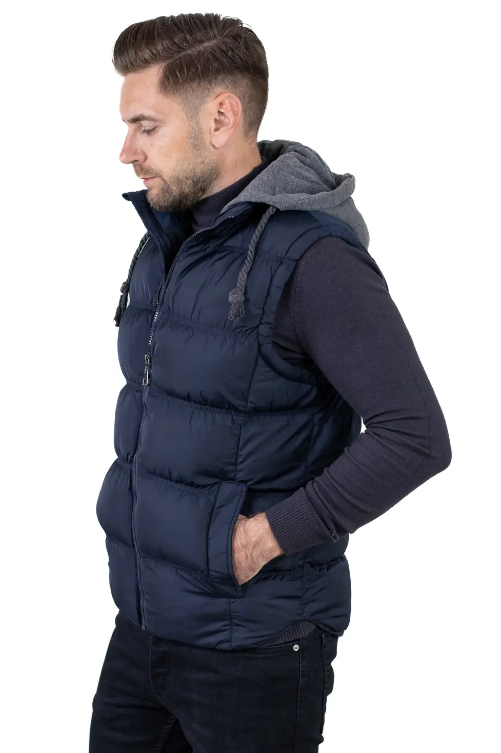 Vestă groasă bărbați cu glugă detașabilă bleumarin [2]