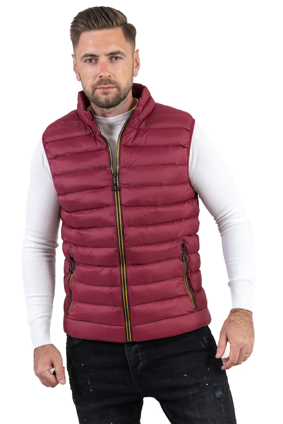 VESTE - Vestă matlasată bordo bărbați – grosime medie, casual