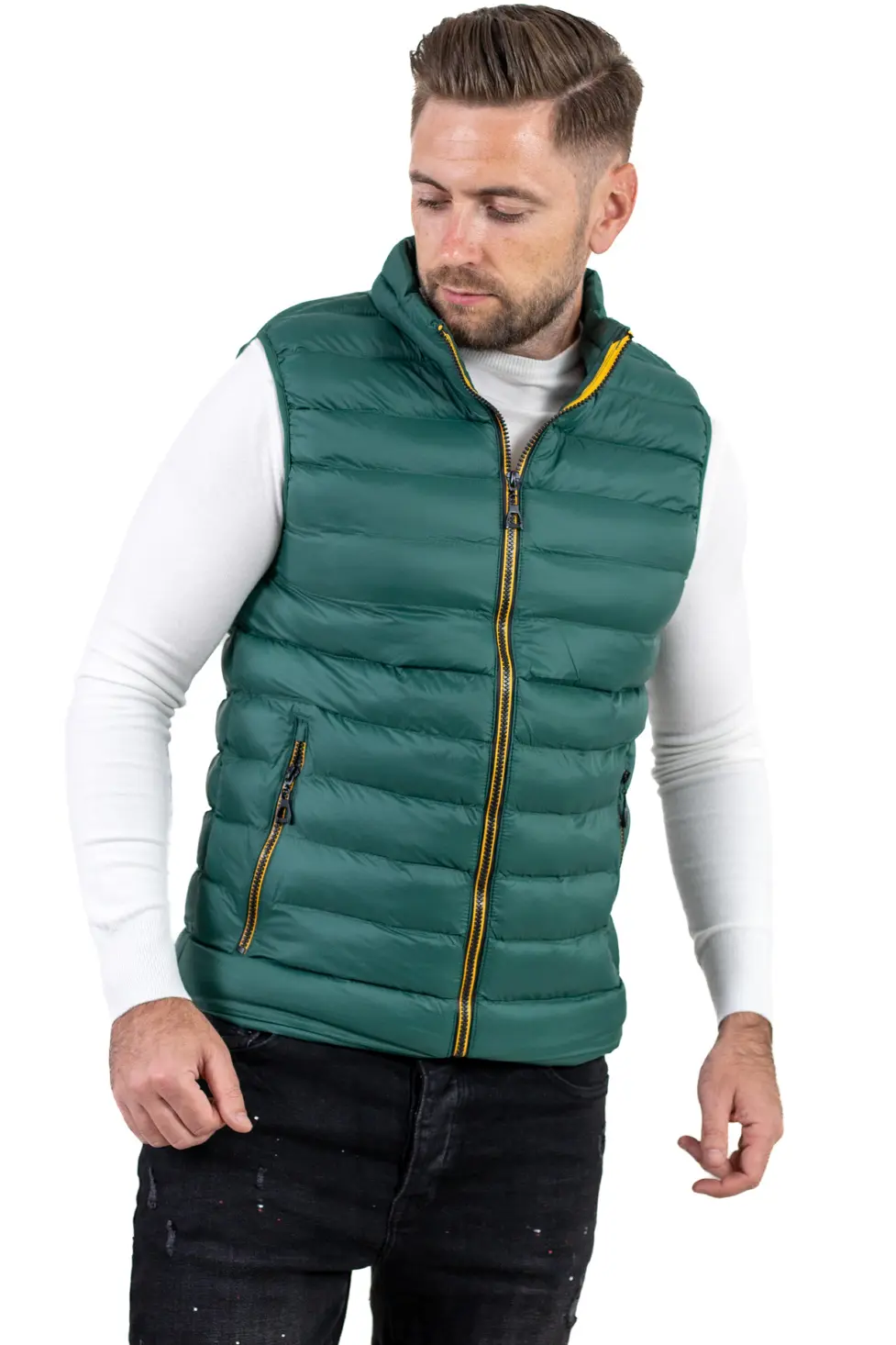 Vestă matlasată verde bărbați – grosime medie, casual [1]