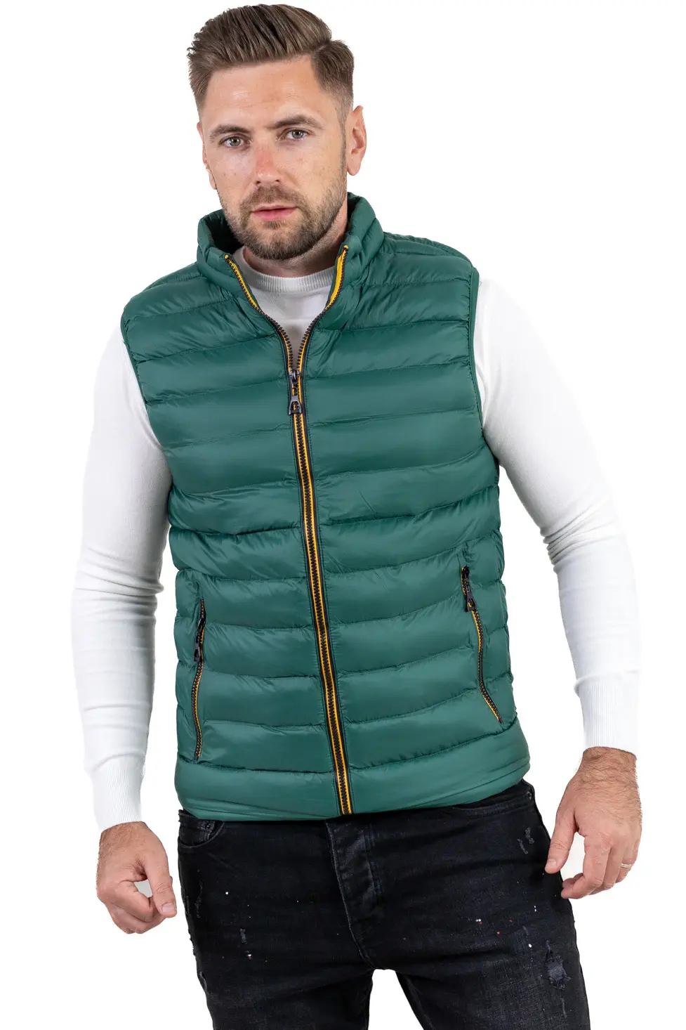 VESTE - Vestă matlasată verde bărbați – grosime medie, casual